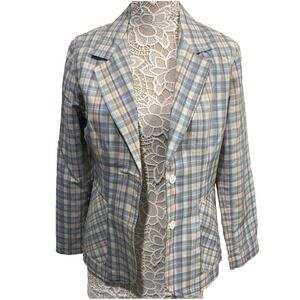 Vintage RP Sport Plaid Blazer Pastel Blue Preppy Y2K Golfcore Jacket S/M